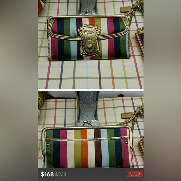 Coach “Lily” Legacy Leather Turn-Lock Tote & Legacy Multi-Stripe Envelope Wallet - Picture 12 of 13